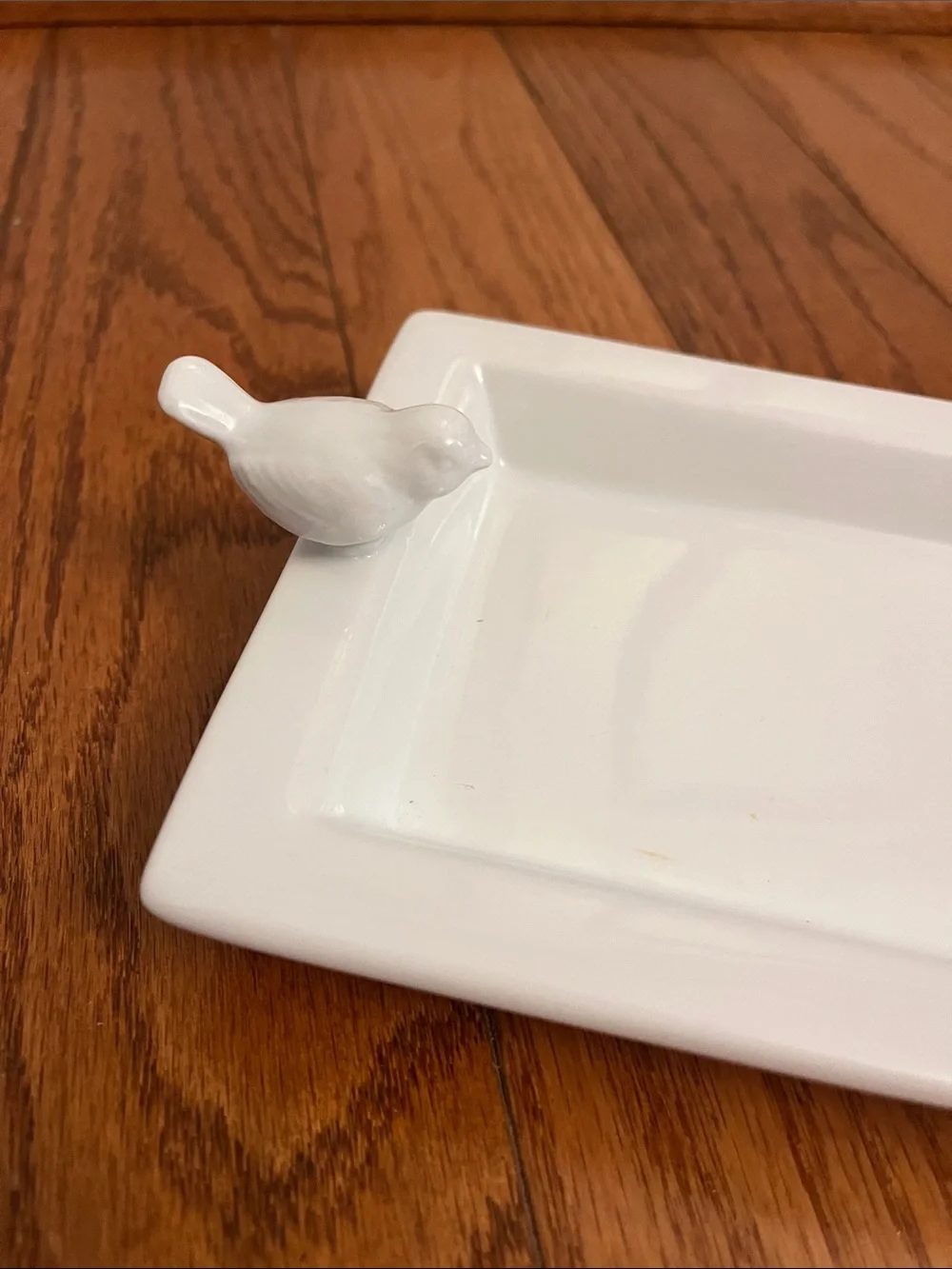 WORLD MARKET Rectangle White Ceramic Jewelry Vanity Tray Bird Handles 11